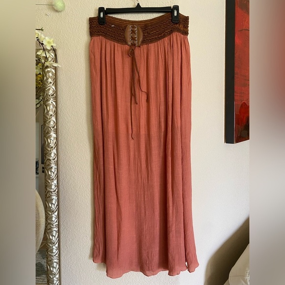 POETRY BOHO STYLE Drop Waist Rusty Orange Belted Maxi Skirt Women’s Size Large - Picture 12 of 13